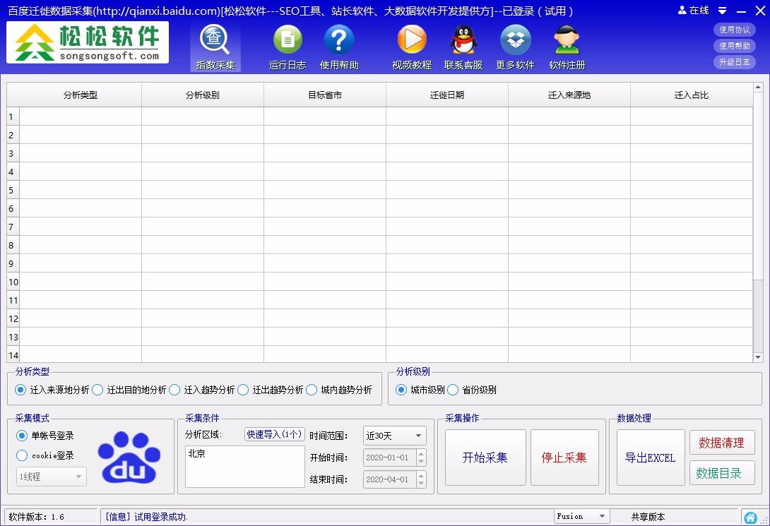 百度迁徙数据采集工具,百度迁徙数据采集软件,指数采集